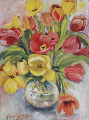 Картина под названием "Red and Yellow Tuli…" - Ingrid Dohm, Подлинное произведение искусства, Акрил