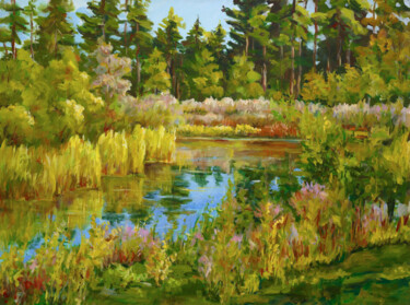 Painting titled "Rock Valley Pond" by Ingrid Dohm, Original Artwork, Acrylic