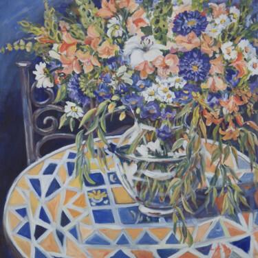 Painting titled "Blue-White-Orange" by Ingrid Dohm, Original Artwork, Acrylic