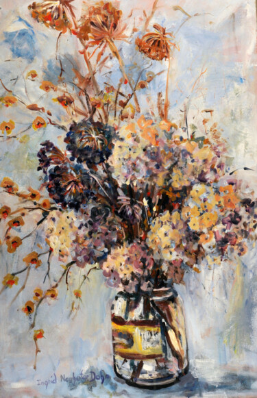 Painting titled "Dried Flowers in a…" by Ingrid Dohm, Original Artwork, Acrylic