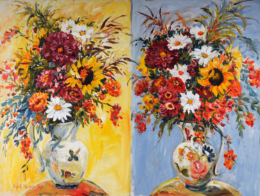 Painting titled "Sunflowers and Dais…" by Ingrid Dohm, Original Artwork, Acrylic
