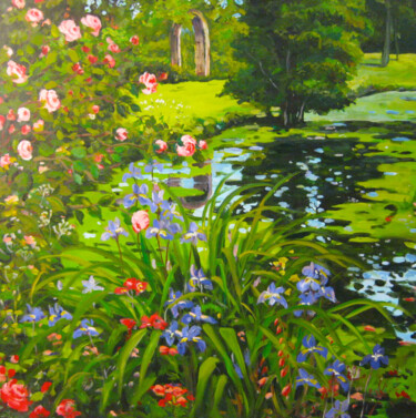 Malerei mit dem Titel "Blue Irises" von Ingrid Dohm, Original-Kunstwerk, Acryl