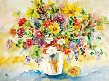 Peinture intitulée "Arrangement" par Ingrid Dohm, Œuvre d'art originale, Aquarelle