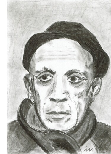 Zeichnungen mit dem Titel "Pablo Picasso" von Ingrid Edith Wekel, Original-Kunstwerk, Kohle