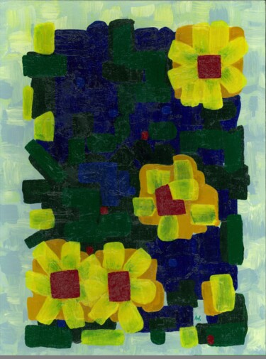 Картина под названием "Sonnenblumen im Blau" - Ingrid Edith Wekel, Подлинное произведение искусства, Акрил
