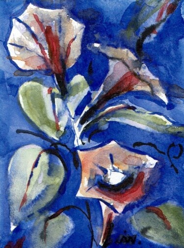 Peinture intitulée "Drei Blüten Trichte…" par Ingrid Edith Wekel, Œuvre d'art originale, Aquarelle