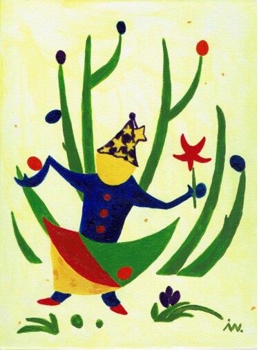 Malerei mit dem Titel "Harlekin-musikalisc…" von Ingrid Edith Wekel, Original-Kunstwerk, Acryl