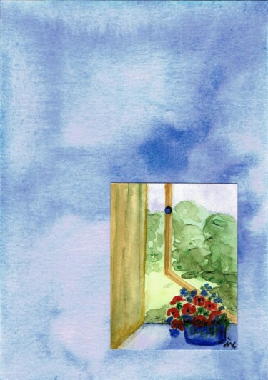 Malerei mit dem Titel "Kleines Blauknopffe…" von Ingrid Edith Wekel, Original-Kunstwerk, Aquarell