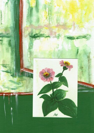 Painting titled ""Ein Regenblumenfen…" by Ingrid Edith Wekel, Original Artwork, Gouache