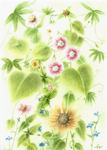 Desenho intitulada "Balkonsommer" por Ingrid Edith Wekel, Obras de arte originais, Pastel