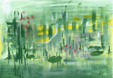 Картина под названием "Wasserblätter-abstr…" - Ingrid Edith Wekel, Подлинное произведение искусства, Гуашь
