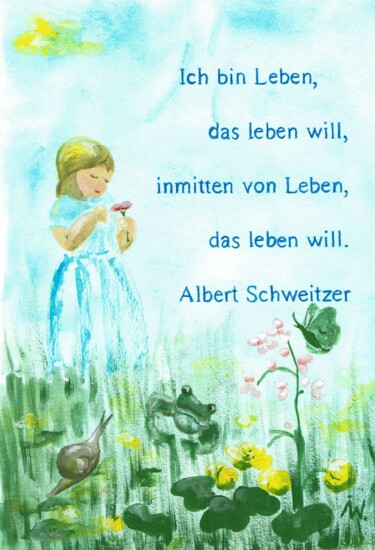 "Leben mit Schweitzer" başlıklı Tablo Ingrid Edith Wekel tarafından, Orijinal sanat, Guaş boya
