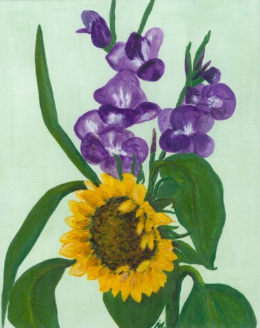 Painting titled "Sonnenblume in Gese…" by Ingrid Edith Wekel, Original Artwork, Acrylic