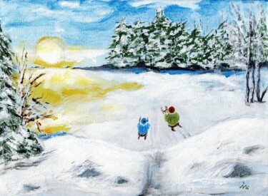 Painting titled "Winterfreude mit So…" by Ingrid Edith Wekel, Original Artwork, Acrylic