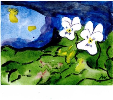 Картина под названием "Hornveilchens Nacht…" - Ingrid Edith Wekel, Подлинное произведение искусства, Акварель