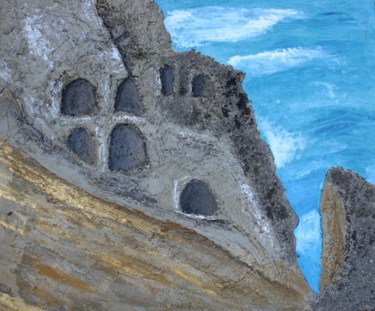 Schilderij getiteld "the stone town" door Ingrid-Kimeridze Art House Saba, Origineel Kunstwerk, Gouache