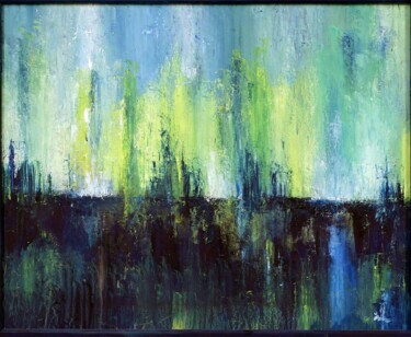 Painting titled "Blau grüne Landscha…" by Ingrid Knaus, Original Artwork, Oil