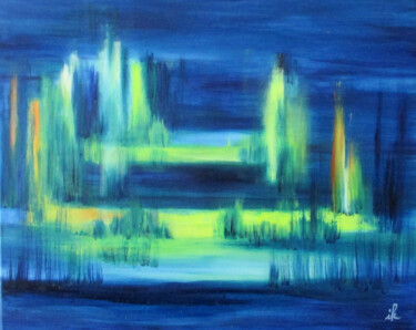 Malerei mit dem Titel "Flusslandschaft, vi…" von Ingrid Knaus, Original-Kunstwerk, Öl