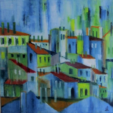 Malerei mit dem Titel "Dächer in Ferrara" von Ingrid Knaus, Original-Kunstwerk, Öl