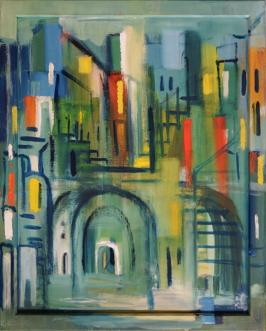 Schilderij getiteld "Via della Sapienza…" door Ingrid Knaus, Origineel Kunstwerk, Olie Gemonteerd op Houten paneel
