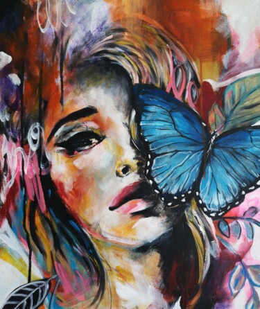 Pittura intitolato "Butterfly Girl" da Ingrida Blinkeviciute, Opera d'arte originale, Acrilico Montato su Telaio per barella…