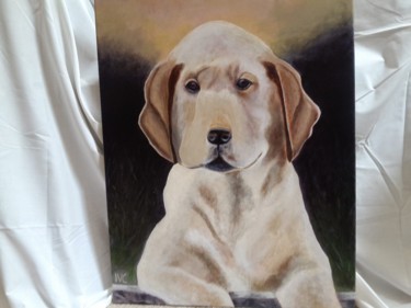Painting titled "yellow Labrador pup…" by Ingrid Carlson, Original Artwork, Acrylic