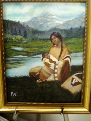 Painting titled "squaw and baby" by Ingrid Carlson, Original Artwork, Acrylic