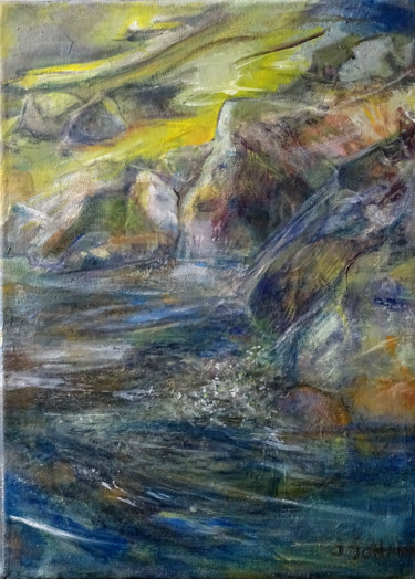 Painting titled "La petite cascade" by Ingrid Johann, Original Artwork, Oil