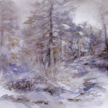 Malerei mit dem Titel "Le sapin, esquisse" von Ingrid Johann, Original-Kunstwerk, Aquarell