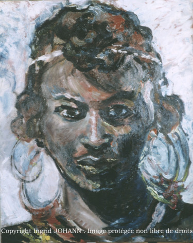Painting titled "Femme Peul" by Ingrid Johann, Original Artwork, Oil