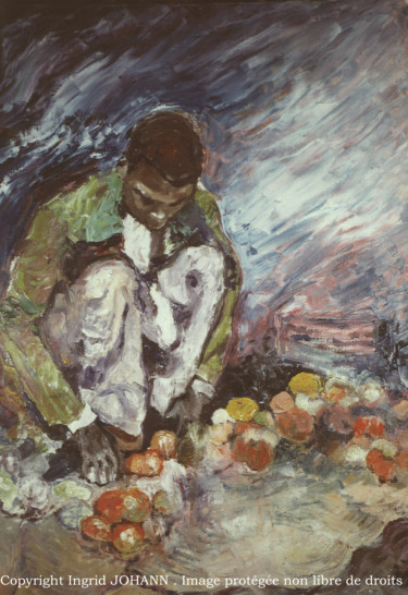 Peinture intitulée "Haoussa au marché" par Ingrid Johann, Œuvre d'art originale, Huile