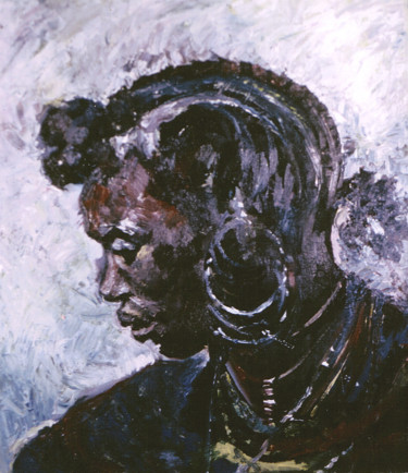 Painting titled "Femme Peul, profil" by Ingrid Johann, Original Artwork, Oil
