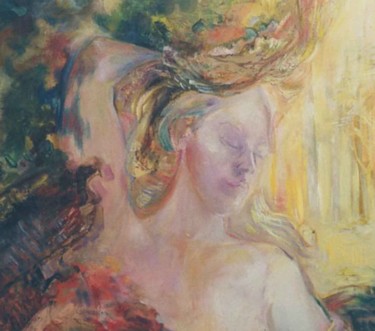 Painting titled "L'esprit du bois" by Ingrid Johann, Original Artwork, Oil
