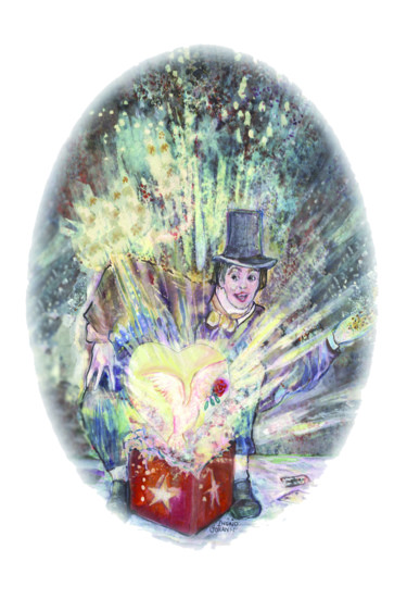 Schilderij getiteld "Le magitien" door Ingrid Johann, Origineel Kunstwerk, Gouache