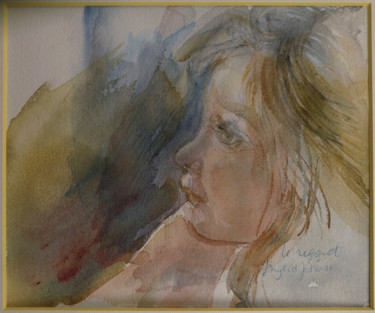 Painting titled "Le regard" by Ingrid Johann, Original Artwork, Watercolor