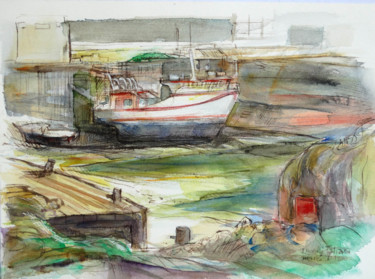 Painting titled "Marée basse à Courc…" by Ingrid Johann, Original Artwork, Watercolor