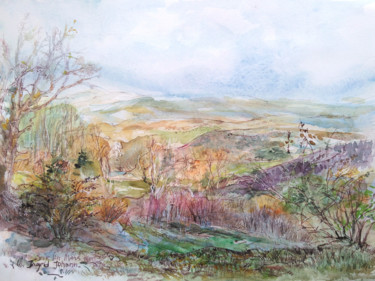 Painting titled "Vue sur la vallée l…" by Ingrid Johann, Original Artwork, Watercolor