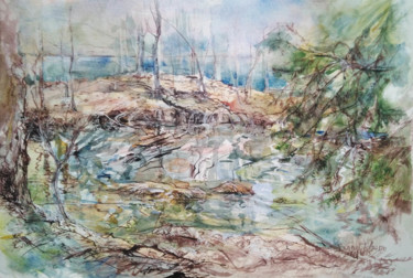 Peinture intitulée "Rives herbeuses" par Ingrid Johann, Œuvre d'art originale, Aquarelle