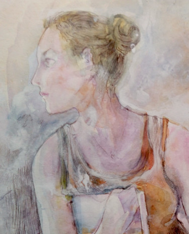 Painting titled "Regard" by Ingrid Johann, Original Artwork, Watercolor