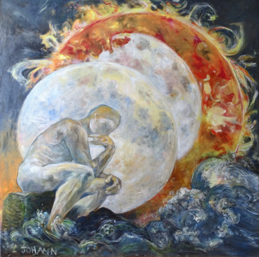 Pintura titulada "L'Adam primordial,…" por Ingrid Johann, Obra de arte original, Oleo Montado en Panel de madera