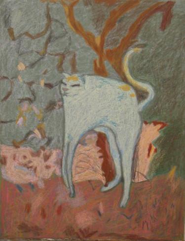 Disegno intitolato "Le chat d'après Bon…" da Ingrid Leddet, Opera d'arte originale, Pastello