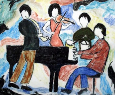 Peinture intitulée "Quatuor jouant deva…" par Ingrid Ohayon, Œuvre d'art originale, Huile