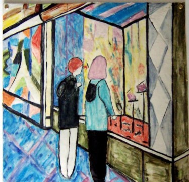 Peinture intitulée "Lèche-vitrines près…" par Ingrid Ohayon, Œuvre d'art originale, Huile