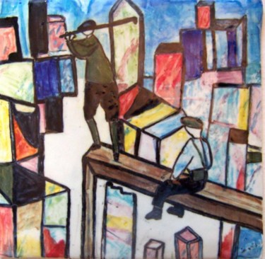 Painting titled "Golfeurs en ville" by Ingrid Ohayon, Original Artwork