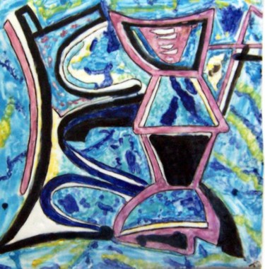 Peinture intitulée "Composition en bleu" par Ingrid Ohayon, Œuvre d'art originale, Huile