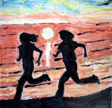 Painting titled "Jogging au coucher…" by Ingrid Ohayon, Original Artwork, Oil