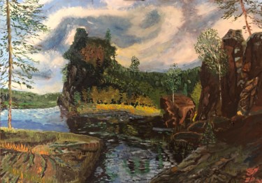 Картина под названием "Остров Дивный . Вал…" - Себини, Подлинное произведение искусства, Масло Установлен на Деревянная рама…