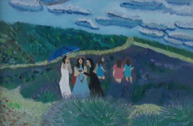 Картина под названием "Лавандовые поля Вал…" - Себини, Подлинное произведение искусства, Масло Установлен на Деревянная рама…