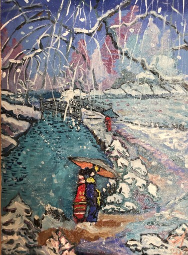 Картина под названием "Зимний пейзаж с мос…" - Себини, Подлинное произведение искусства, Масло Установлен на Деревянная рама…