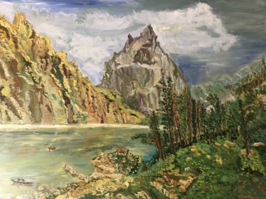 Картина под названием "Река на тему Биршар…" - Себини, Подлинное произведение искусства, Масло Установлен на Деревянная рама…